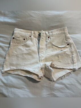 Levi 501 White Distressed Denim Shorts